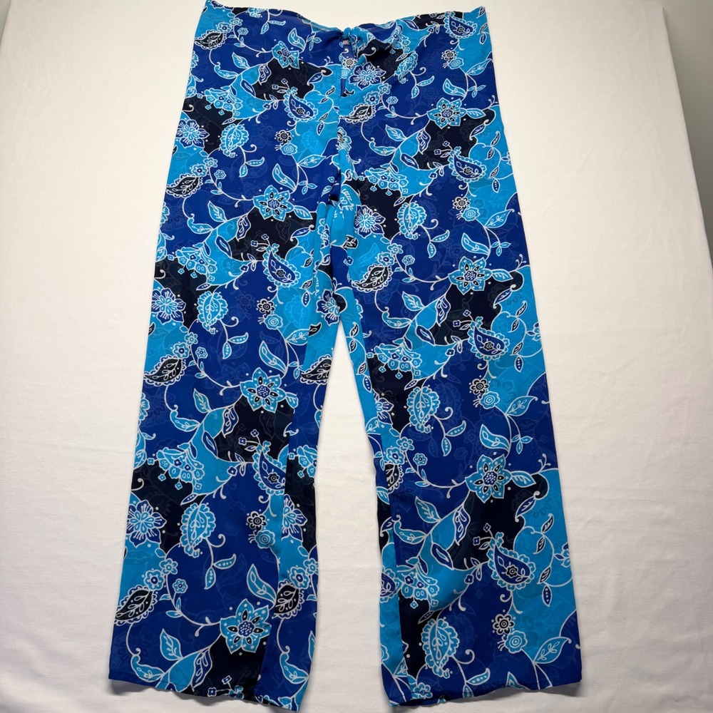 Victoria's Secret Cover Up Pants M Blue Paisley Sheer Vintage Y2K Beach Swim